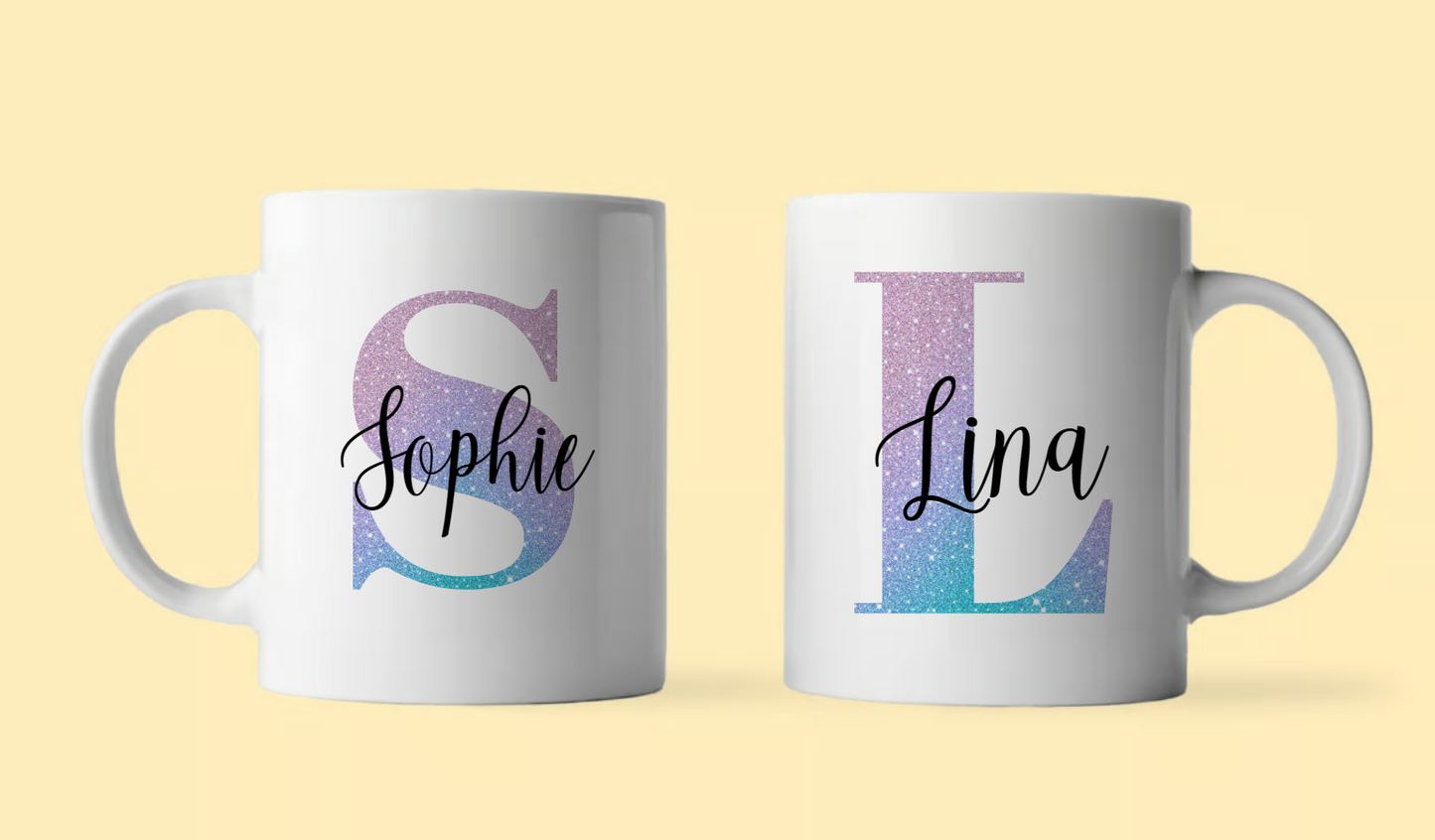 Mok - glitter design met naam