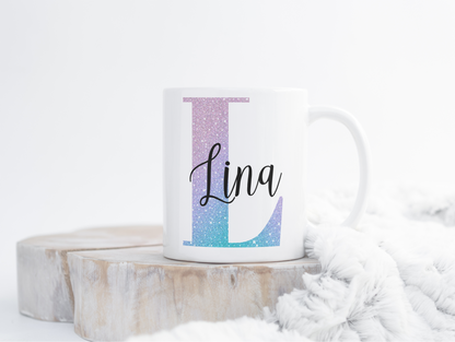 Mok - glitter design met naam